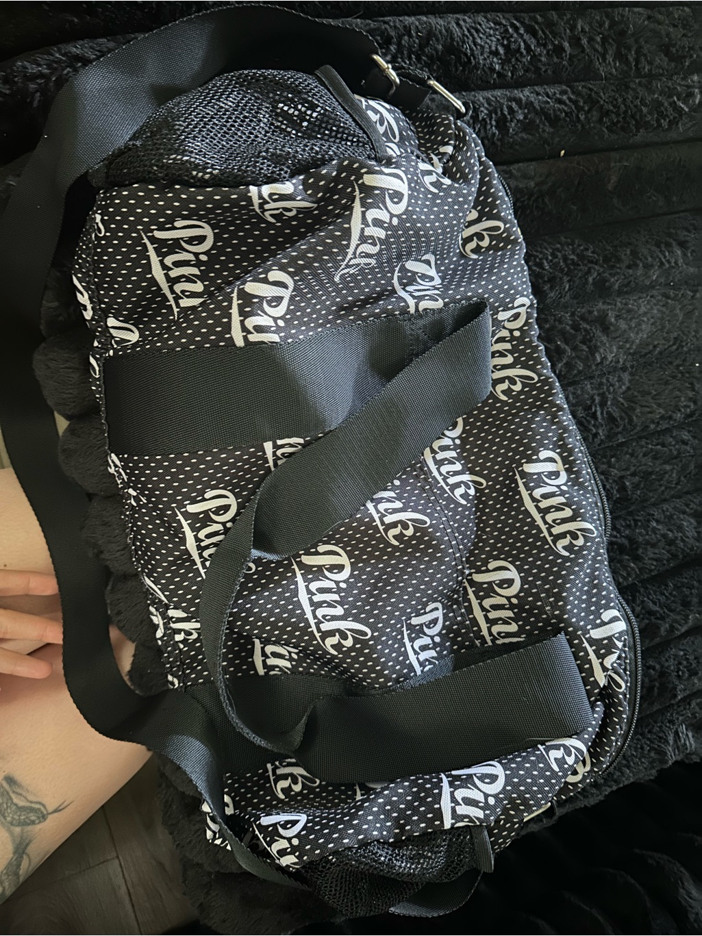 Pink Victoria's Secret Black And White Logo Gym Bag